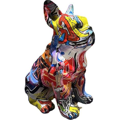 Multicolor Art French Bulldog Statue Figurine Resin Animal Sculpture Simple Creative for Home Indoor Garden Decor Ornament (1/3)