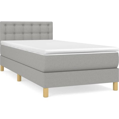 Lit simple Lit adulte Sommier à lattes de lit avec matelas Gris clair 90x200 cm Tissu