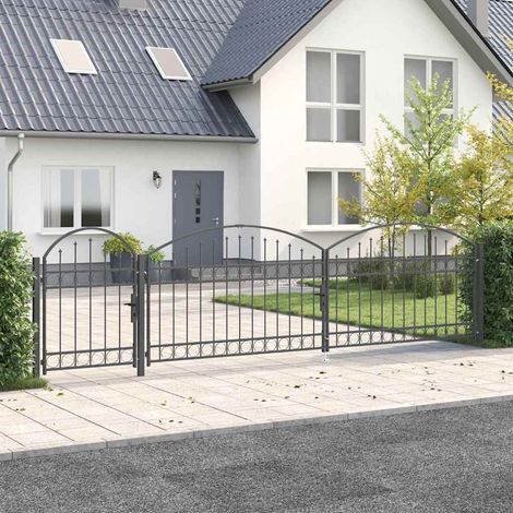 Gartentor mit gewölbtem Oberteil Assen Grau 500 x 75 cm Stahl