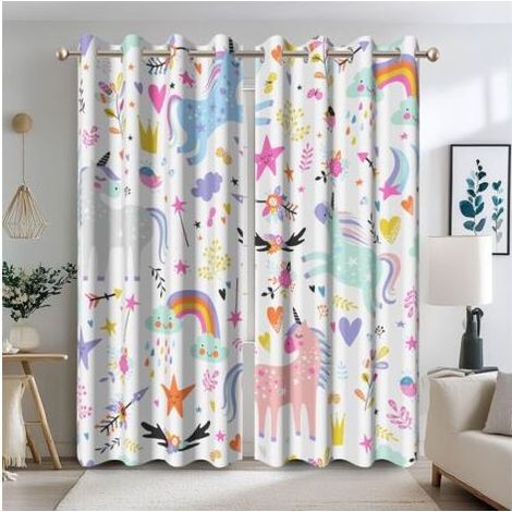 u-nicorn Rideau pour Chambre d'enfants Dessin animé Arc-en-Ciel Nuage occultant Rideau pour Chambre de Fille coloré u-nicorns Rideaux de fenêtre pour Chambre de bébé 2 Panneaux 117x183cm (1/5)