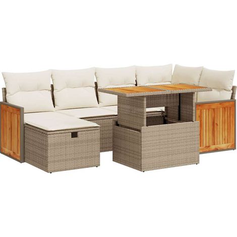 vidaXL Set Divano da Giardino 8 pz con Cuscini Beige in Polyrattan (1/5)