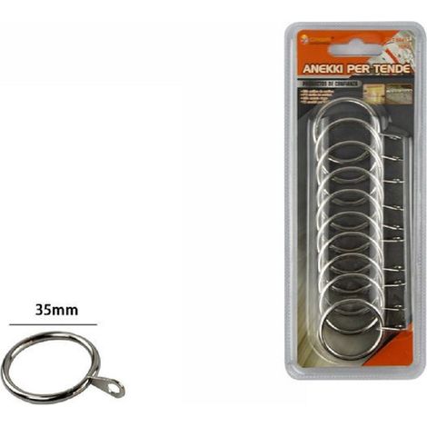 TrAdE Shop Traesio - Set 10 Pezzi Anelli In Metallo Per Asta Tende Tenda Colore Cromo 35mm 66413 -