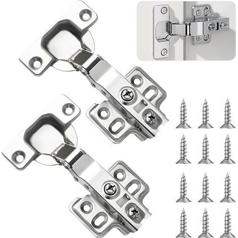 2 Charnières Porte Placard Avec Amortisseur 35mm - Silencieuses Pour Cuisine Armoires Dressing (1/5)