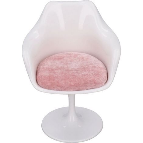 Fauteuil de bureau pour maison de poupée 1:6, pivotant avec accoudoirs, pieds ronds blancs et roses en ABS, design décontracté.