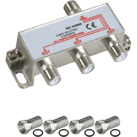 PACK HDSAT REPARTITEUR ANTENNE TV ou SAT 1 ENTREE 3 SORTIES 5-2300 MHz + 4 Fiches F 7mm