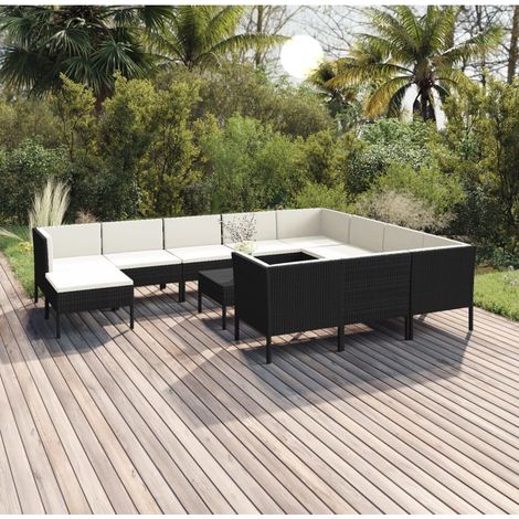 12-tlg. Garten-Lounge-Set mit Auflagen Poly Rattan Schwarz (1/5)