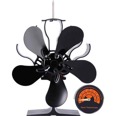 Ventilatore per stufa a legna a 5 pale, con testa singola, termometro integrato e sistema di riscaldamento a circolazione d'aria. (1/5)