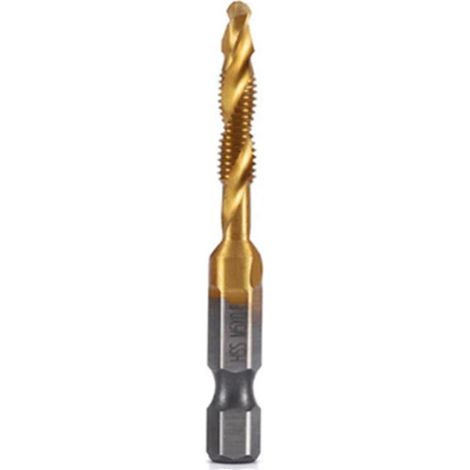 Taraud métrique M5x0,8 mm à queue hexagonale en acier rapide plaqué titane, outil de taraudage composé pour machines à vis et chanfreinage ouvert (1/5)