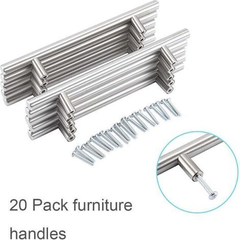 Lot de 20 Poignee de Meuble Cuisine Inoxydable Argent, Poignee Porte Cuisine Espacement des Trous de 128mm, Arrondi Poignées pour Placards , poignée Tiroir pour Penderies, Tiroirs (1/4)