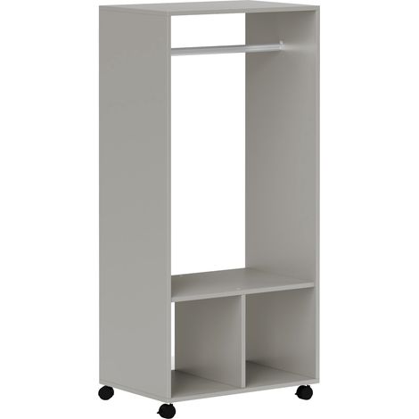 Open Wardrobe on Wheels, Bedroom Wardrobe with Clothes Hanging Rail, 2 Storage Shelves, Mobile Garment Rack for Cloakroom, Hallway, Grey