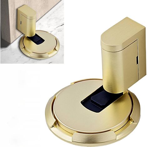 Butée de Porte Magnétique Améliorée,Cale Porte Bloc Porte e Sol Silencieuse en Alliage de Zinc Réglable sans Perforation avec Vis et Adhésif,pour Porte de Salon,Chambre,Cuisine,Bureau (Or Brossé) (1/5)