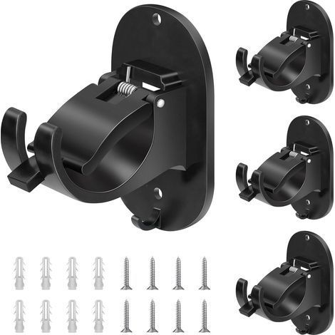 Curtain rod bracket without drilling, 4 pieces, double self-adhesive fixing and reinforced screw, universal metal for roller shutter box, black (1/5)