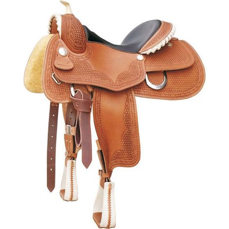 Sella western Pool's Genuine modello reining Butterfly in cuoio harness con riporti in rawhide 9002: 16", Marrone Chiaro Naturale