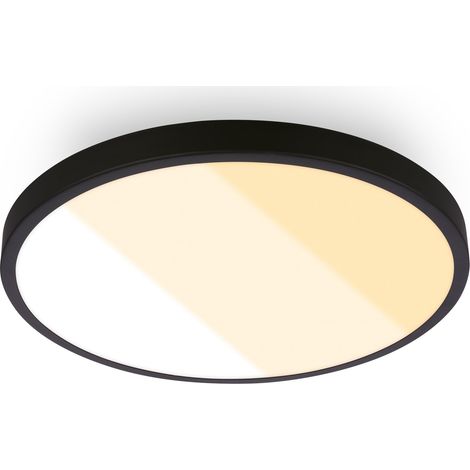 Plafonnier LED, 18W 2000lm, 2700K 3000K 4000K, IP44 Protection éclaboussures, plafonnier lumineux, lampe salle de bain, lampe cuisine, 24 x 6 cm, Noir (1/5)