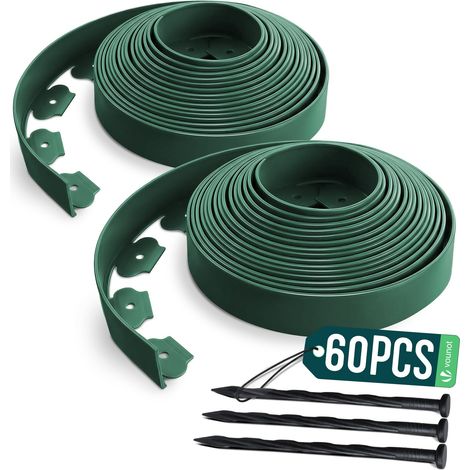 Vounot – Bordure de jardin flexible 20M en PE – 60 piquets de 20cm – Hauteur 5cm – Épaisseur 4mm – Résistante aux intempéries