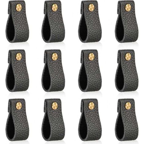 Set of 12 Leather Furniture Knobs 146mm Shockproof Cabinet Door Knobs Drawer Handles Great Gift Black MUMU (1/4)