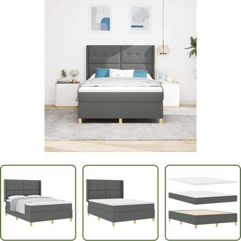 Matelas ferme -  Lit à ressorts avec matelas Gris foncé 160 x 200 cm tissu (1/5)