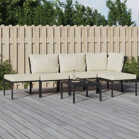 6 pcs Salon de jardin, Ensemble table et chaises de jardin, Meuble de jardin avec coussins sable acier MKW935043 (1/5)