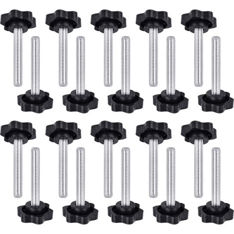 20 Pcs Vis Étoile M6 x 40 mm, Bouton de Serrage à Tête en Plastique, Vis de Serrage avec Poignée, Bouton Moleté à Filetage Noir, Vis à Oreilles Galvanisés, pour Tour de Machines Mécanique (1/5)
