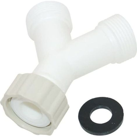 1 raccord en Y pour tuyau d'arrosage, plastique blanc, 1 entrée / 2 sorties, compatible machine à laver et jardin