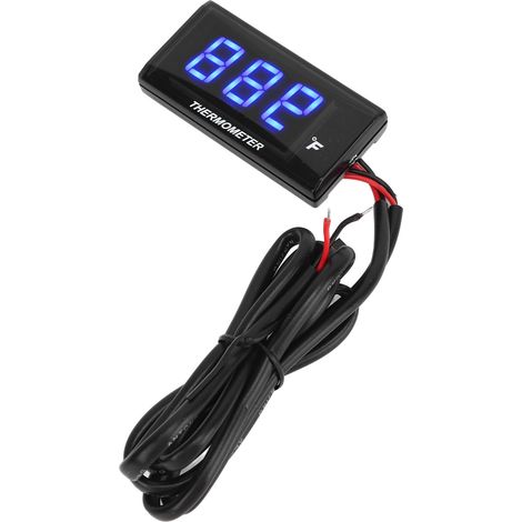 Thermomètre moto LCD ultra-mince, indicateur température d'eau étanche avec adaptateur bougie 10mm, 12V bleu (1/5)