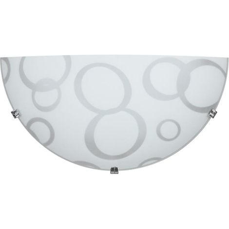 APPLIQUE DARIA 1XE27 GANCI CROMO VETRO LASTRA BIANCO DECORATO CERCHI Ø30-H.15-P.10 CM (1/2)