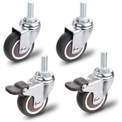 Roulettes pour Meubles - 2 avec Frein + 2 sans Frein, M10x25mm - Capacité de Charge 40 kg par Roulette (1/5)