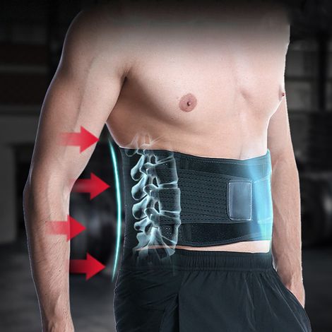 Ceinture lombaire de sport en nylon respirant, soutien dorsal et confort pour le mal de dos - Noir