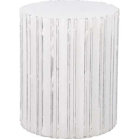 Beliani Side Table White Round Retro Coffee Distressed Finish Living Room Engineered Wood, Painted, Does Not Require Assembly, Holds up to 15 kg, 45 x 45 x 55 cm DEULI (1/5)