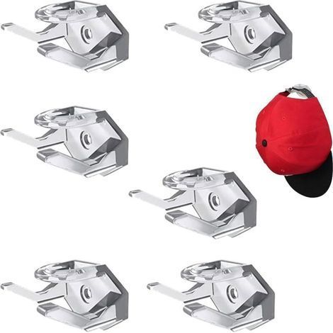 Rakiuty Hat Hooks, Hat Hook, Hat Hooks Wall Mount, Cap Holder, for Cap Hook Organizer for Door, Wall, 6 Pieces (Transparent) (1/5)