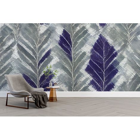 Papier peint nature - grands plumeaux de pampas violets - 150 x 250 cm (1/2)