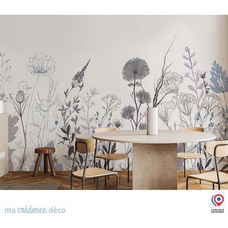 Papier peint : Champ, fleurs et campagne, Aquarelle - Intissé - L.400 x H.280 cm - Vert émeraude (1/3)