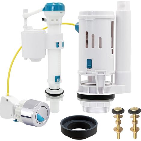 Replacement toilet flushing system, dual flush and toilet tank filling kit with Ldual universal flushing tank valve, 2" outlet