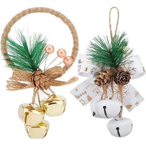 HONORNIC - Cloche de Noël - Décoration de couronne de Noël - Or et Blanc - Lot de 2