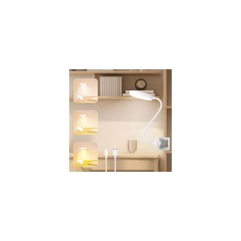 Lampe Pince 20 LED Lampe,Rechargeable Lampe de Bureau,Lampe Flexible Chevet Pince,Lampe de Lecture 3 Modes d’Éclairage et Dimmable Luminosité,pour Bureau, Petite Lampe Pince pour Lire au Lit