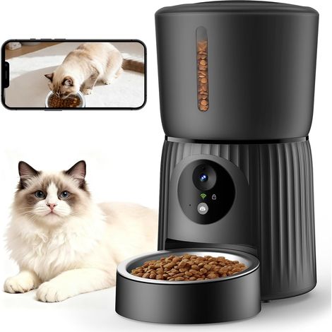 Automatic Cat Food Dispenser, HD 1080P Camera with Night Vision, 5G WiFi Cat and Dog Feeder with Two-Way Audio, APP, Tilting Camera and Dual Power Supply (1/5)