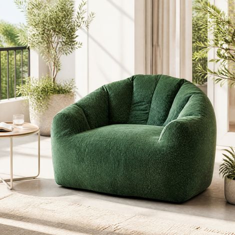 Fauteuil lounge rond 99x86,3x64,7 cm vert, forme enveloppante ergonomique, tissu flanelle MEUBLIV (1/5)