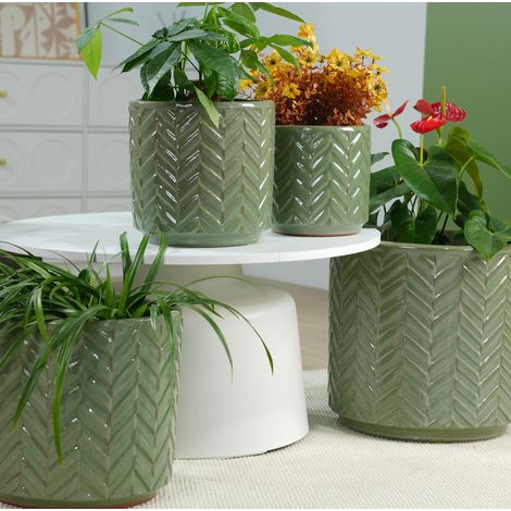 Set di 4 vasi da fiori in ceramica Ø38/31,5/24,5/20 cm verde salvia smalto lucido HAVRYA