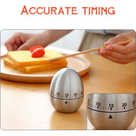 Küchentimer in Eiform aus Edelstahl, mechanischer Antrieb, Countdown-Timer (1/5)
