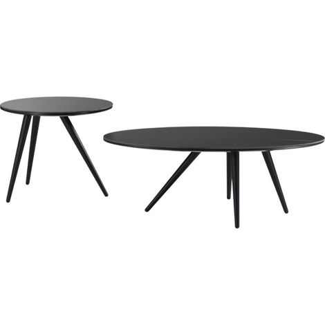 Lot de 2 tables basses plateau MDF placage céramique noir marbré piètement métal - SHADOW (1/5)