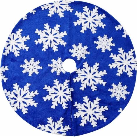 Décorations de Noël, base de sapin de Noël en coton peluche flocon de neige, tablier/jupe, flocon de neige bleu, 120 cm (environ 48 pouces).