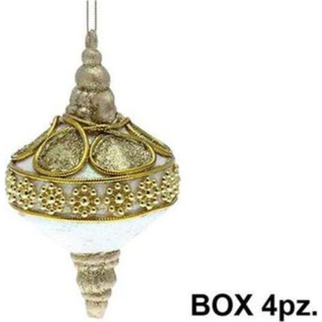 4 ornamenti palle albero natale - colore crema/oro - decorazione addobbo natalizio