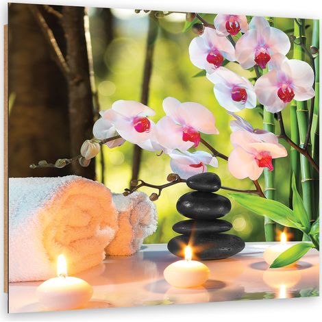 Quadro deco panel, Candele spa e fiori di orchidea - 50x50 (1/5)