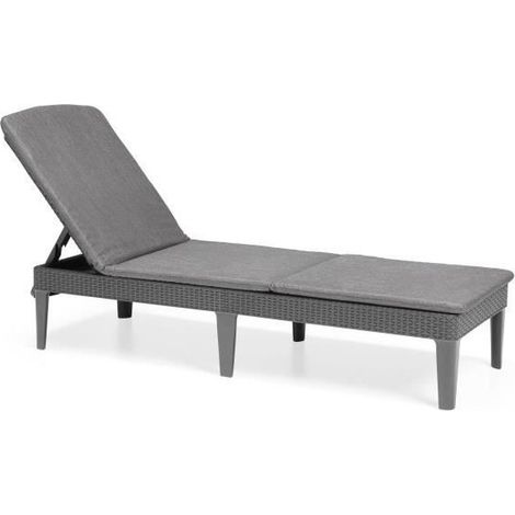 Bain de soleil avec coussin coloris gris fonce - imitation rotin tresse - ALLIBERT by KETER - 4 positions - JAIPUR (1/2)