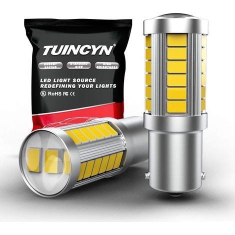 1156 Ampoule à LED Blanche Ampoule de Frein 5630 33SMD 1141 1073 7506 Clignotant inverseur Ampoules de feu de Position latéral Lampe de Feux de Camp RV 12V (Lot de 2)