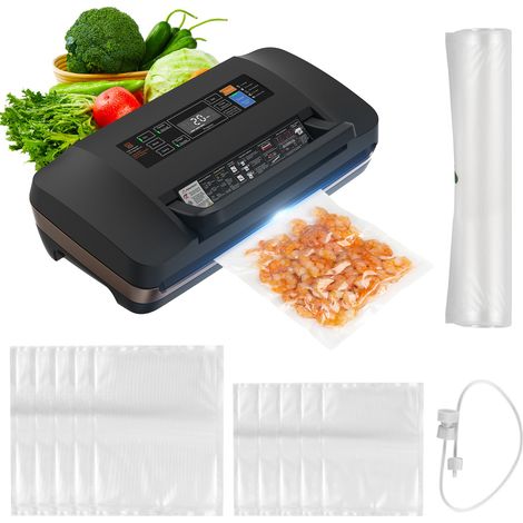 Machine de mise sous vide alimentaire avec pompage/scellage sec/humide pour tous les stockages Sac de puissance d'aspiration de 85 kPa Pot de tuyau de connexion externe intégré 1 rouleau de film 10 sa (1/5)