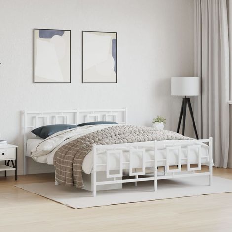 Metal Bed Frame without Mattress with Footboard White 150x200cm vidaXL (1/5)