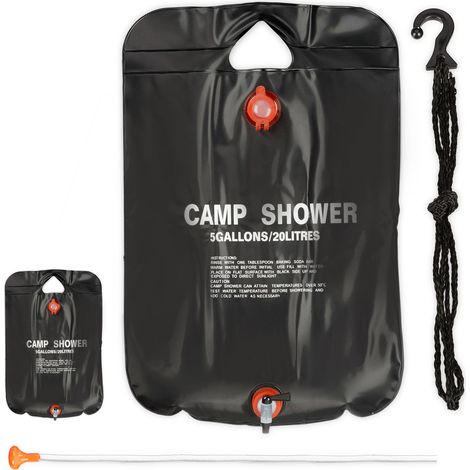 2x Doccia da Campeggio 20 l, Doccia Solare, da Appendere, Pieghevole, con Doccino, Doccia Portatile, Nero