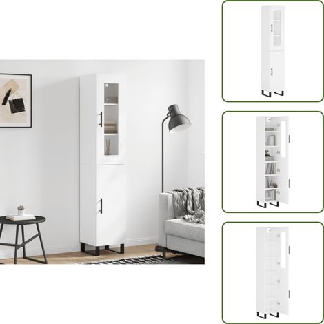 Credenza con ante - vidaXL Credenza Bianca 34,5x34x180 cm in Legno Multistrato - Credenza con piedini in metallo