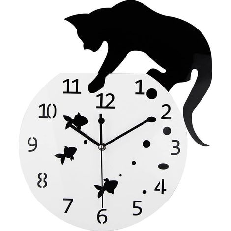 Trois poissons rouges chat horloge murale/maison bricolage décoration montre/chat horloge supérieure salon miroir 3D conception murale (1/2)
